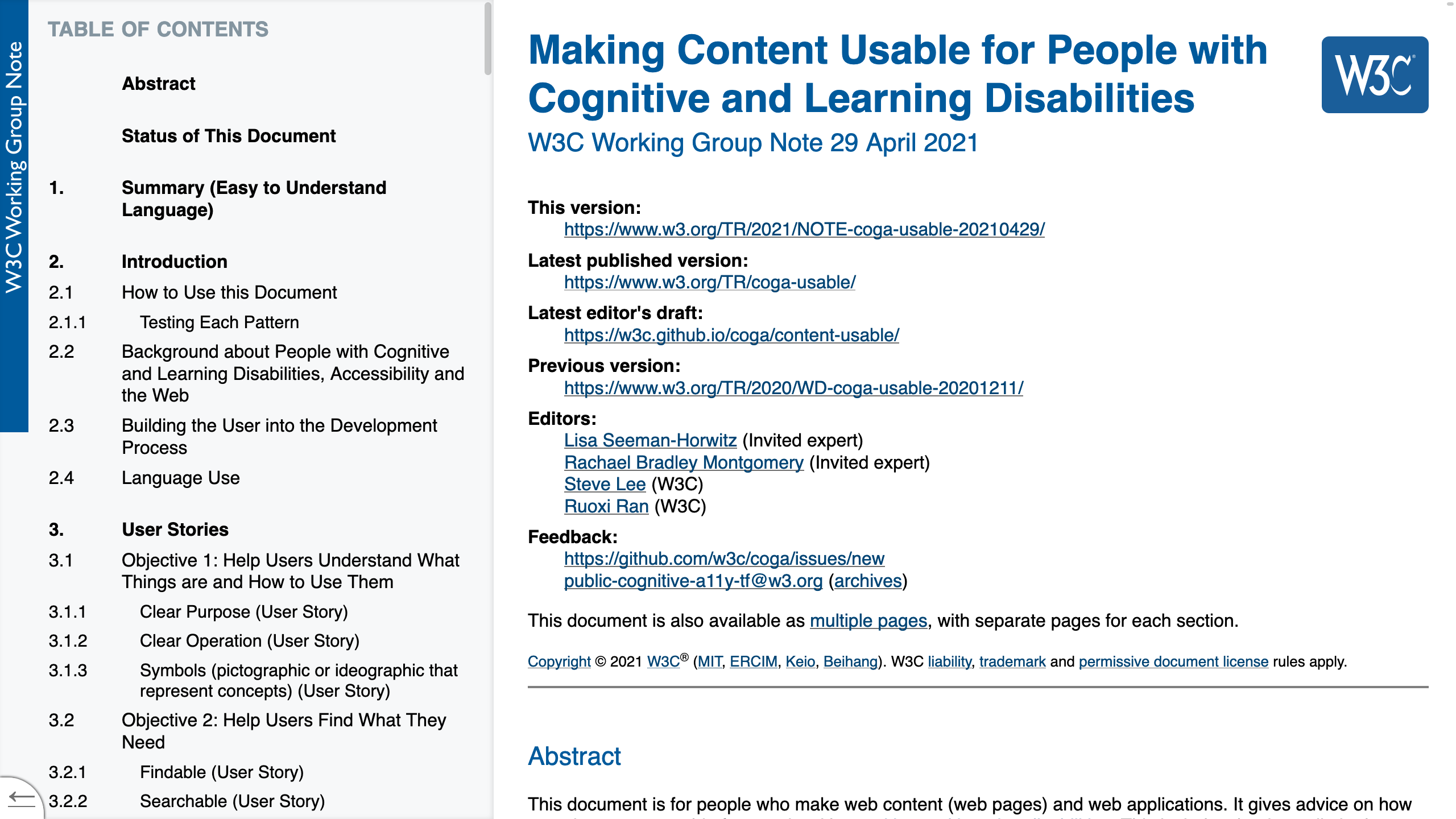 The Cognitive and Learning Disabilities Accessibility Task Force's document on making content usable