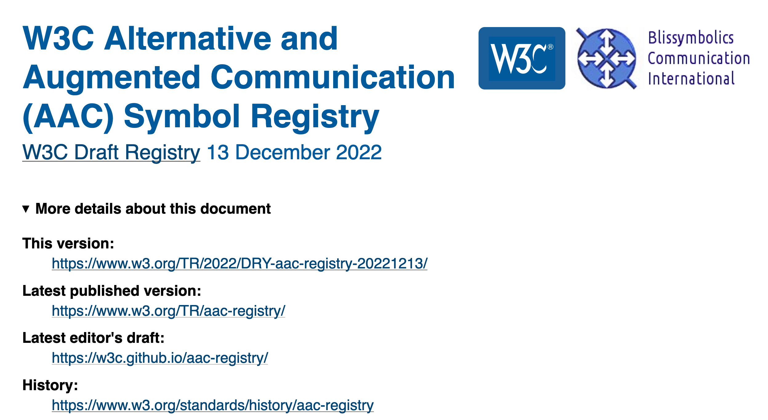 W3C and Blissymbolics AAC symbol registry spec