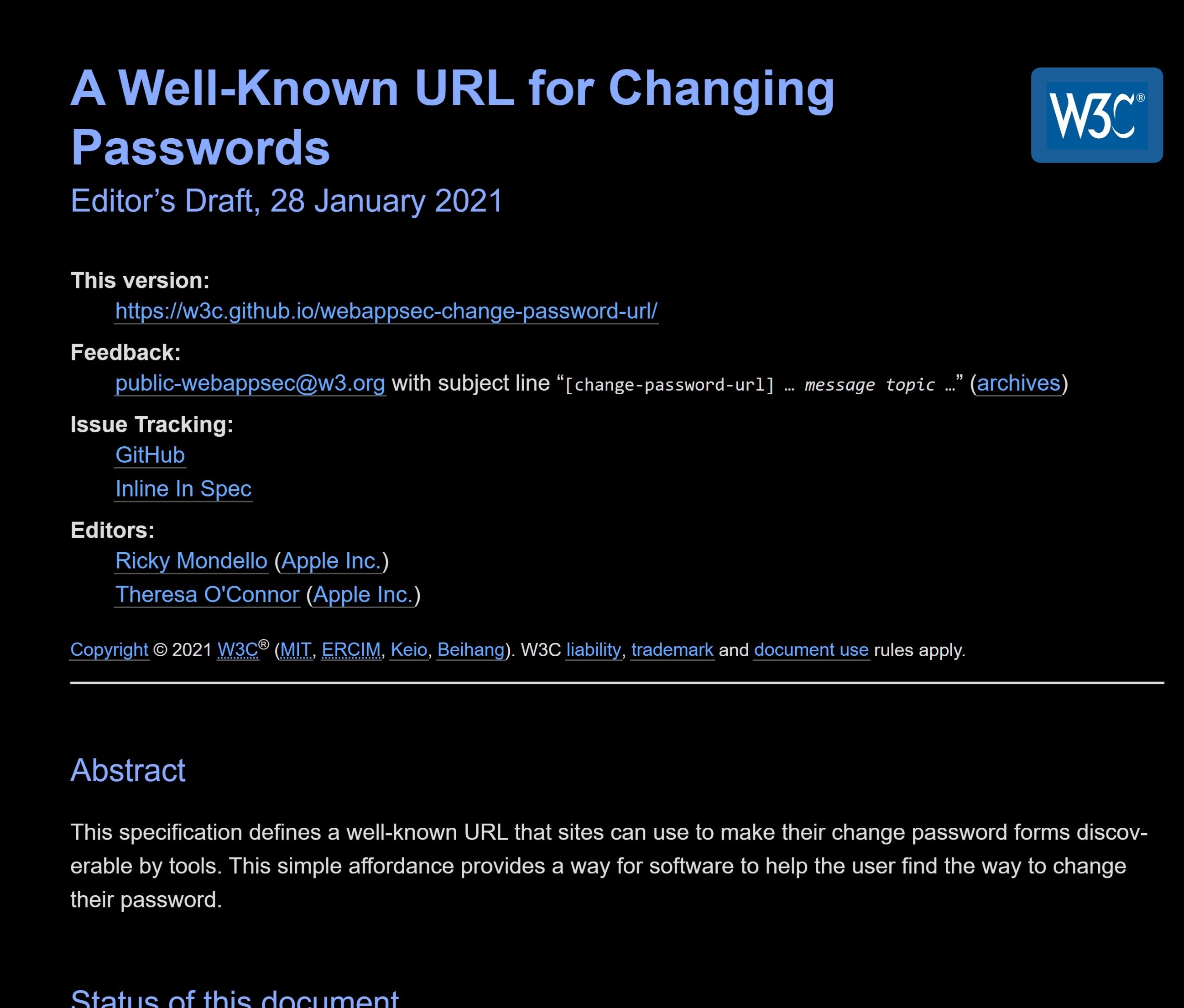 A Well-known URL for Changing Passwords - W3C spec (top of document)