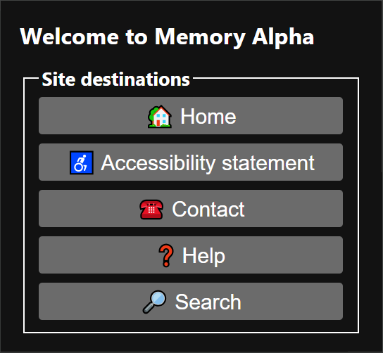 A close-up of the pop-up for another site, which supports 5 destinations, one of which is new: home, accessibility statement, contact, help, and search.