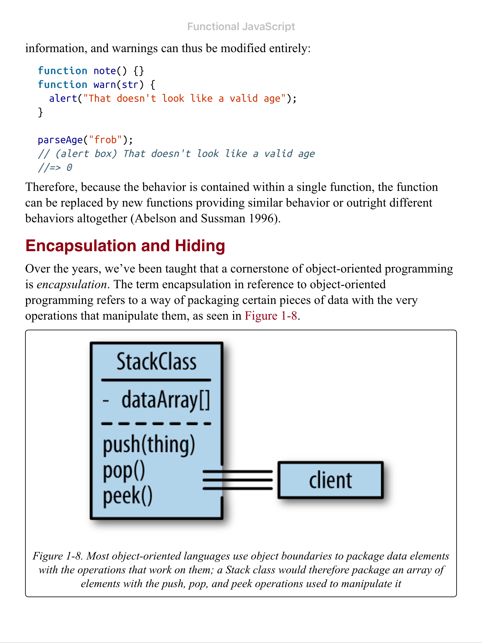 Extract of a Javascript book with figure and code