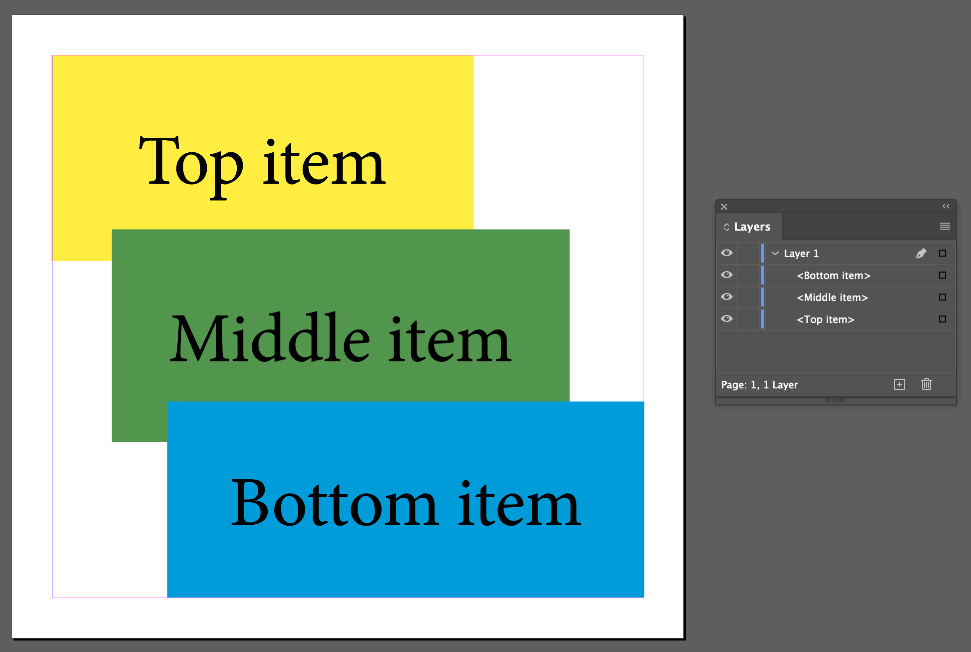 Screenshot demonstrating how altering the layer order to fix the reading order in export alters the visual design, causing the bottom-most layer to appear over top the other ones.