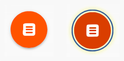 Two orange circlular buttons with an icon in the middle. The right hand circle has a dark outline around the whole cicle to indicate focus
