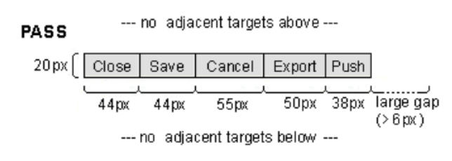 A row of buttons which are more that 44px wide and 20px high. There are no targets above or below.