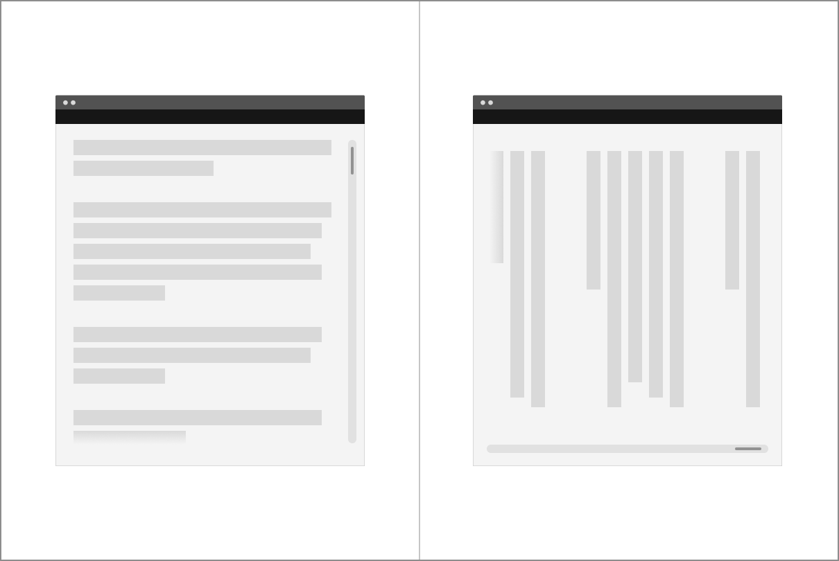 A pair of images, the first showing horizontal lines of different lengths that fit within the width of the page, the second showing vertical lines of different lengths that fit within the height of the page