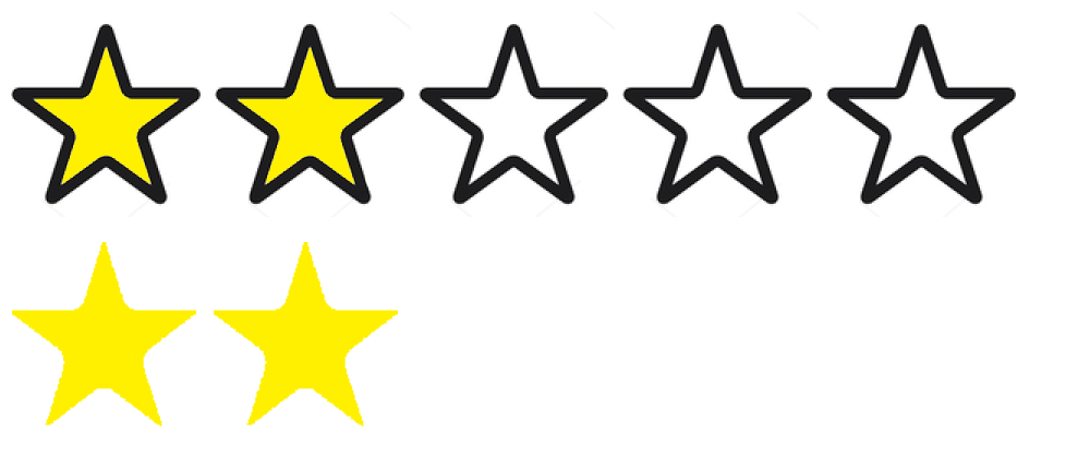 Two star ratings, the first uses 5 stars with a black outline and a yellow or white fill, where yellow indicates checked. The second uses only pale yellow stars on white.